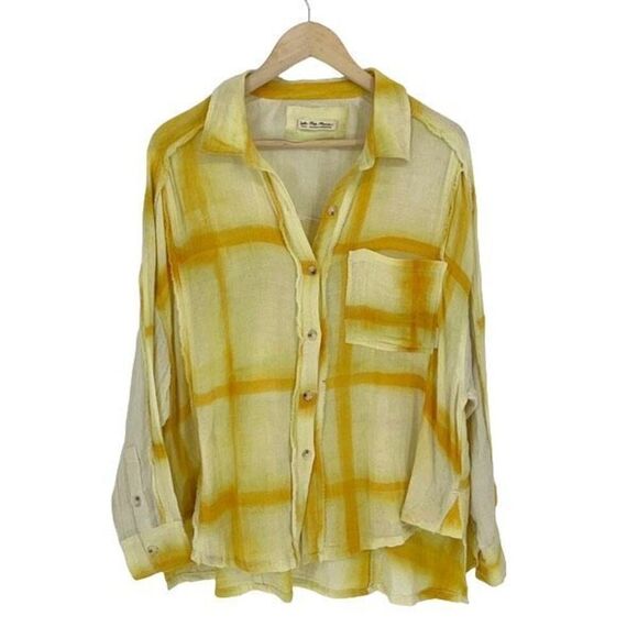 We The Free Womens Washed Away Windowpane Tie Dye Button Up Shirt Yellow Small - Picture 2 of 10